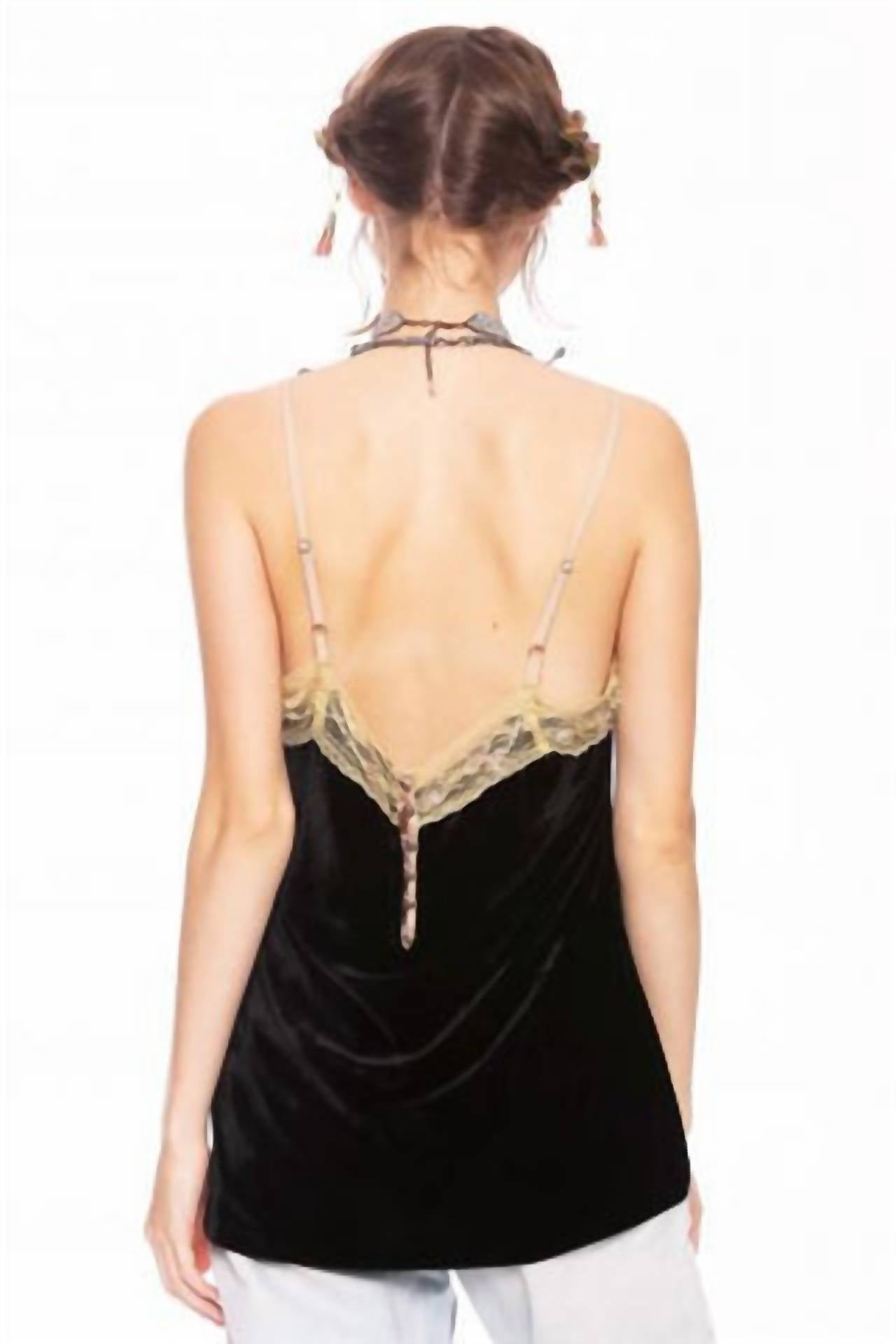 Aratta - Velvet Lace Trim Cami With Sequins And Pearls