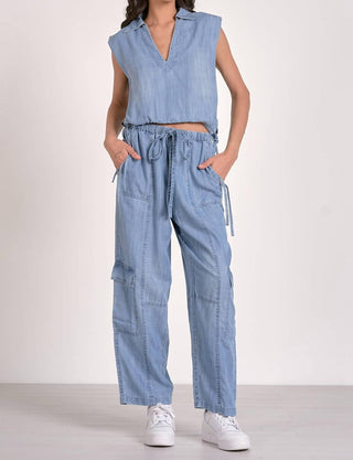 Elan - Denim Cargo Drawstring Pant