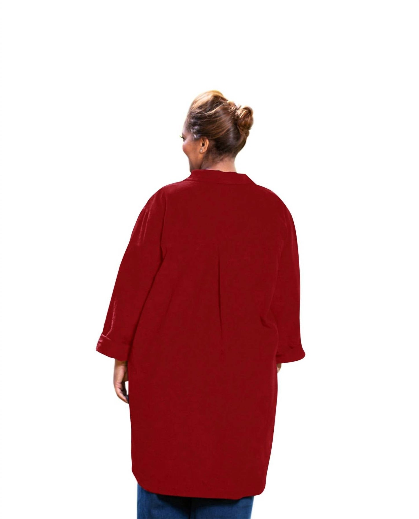 On The Plus Side - Crinkle Cotton Long Sleeve Collar Button Up Tunic - Plus