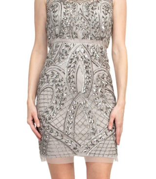Adrianna Papell - Sleeveless Embellished Zipper Back Mesh Dress