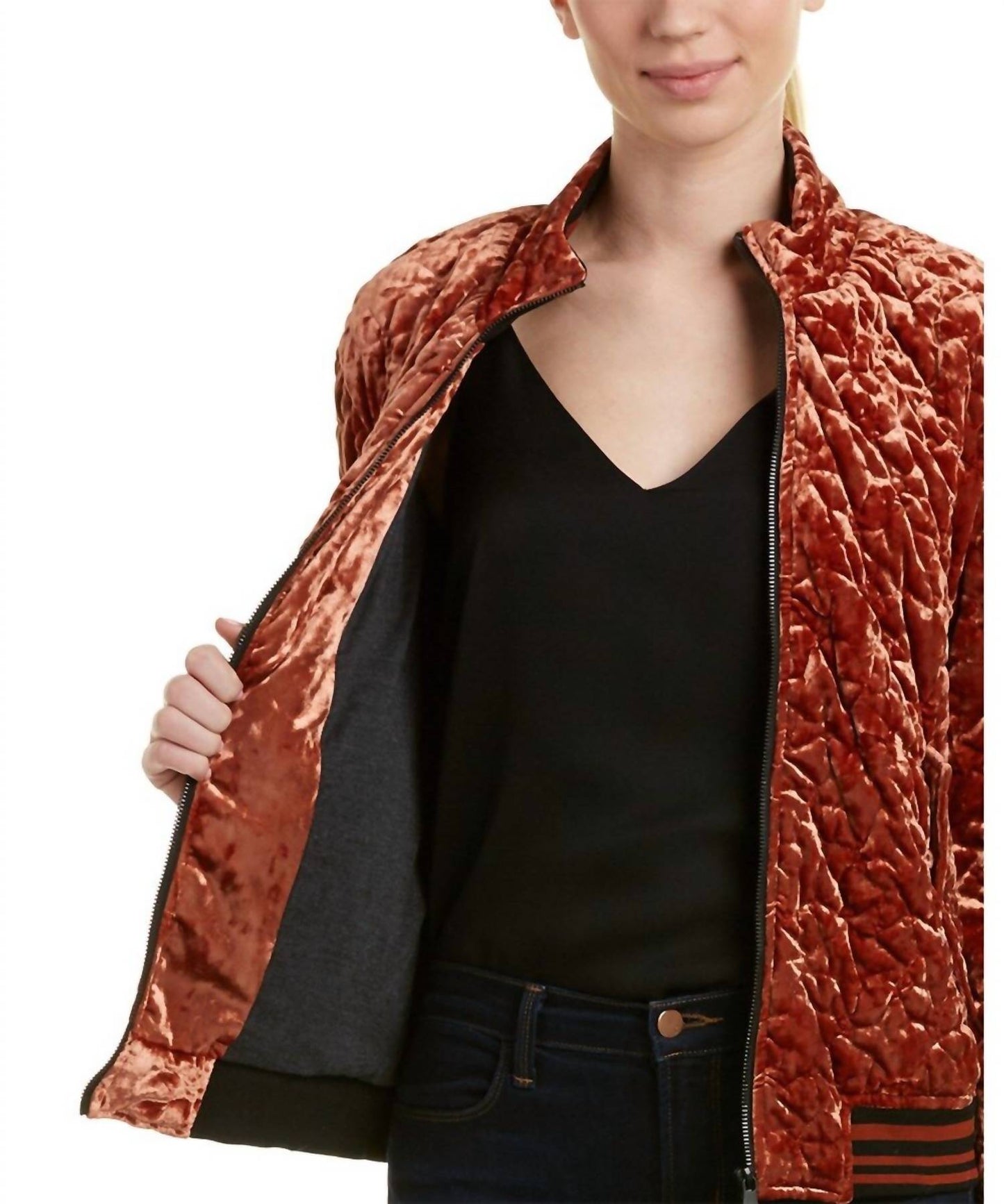 Bernardo - Quilted Velvet Bomber Jacket
