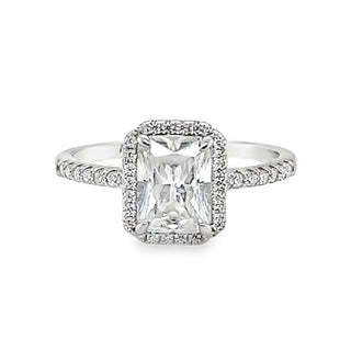 Allyanna Gifts - Women's Emerald Cut Moissanite With Halo Ring