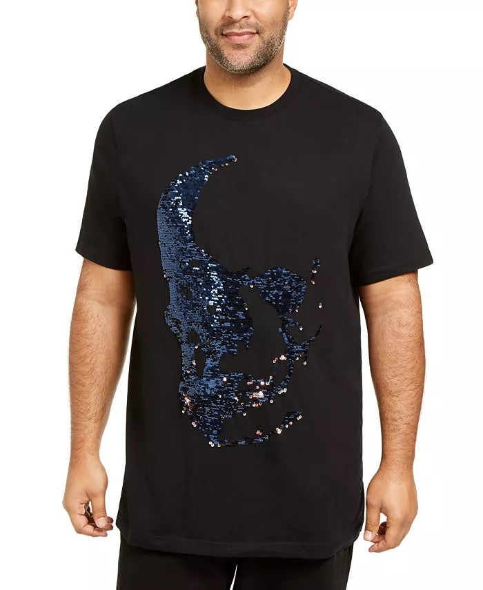 INC International Concepts Men's Renew Sequin Skull T-Shirt Black Size 48 Big & Tall