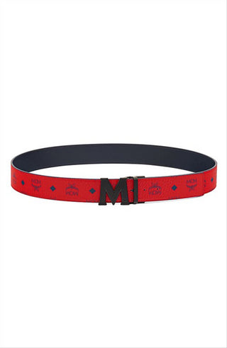 MCM Men's Logo Buckle Reversible Belt Red Size Regular