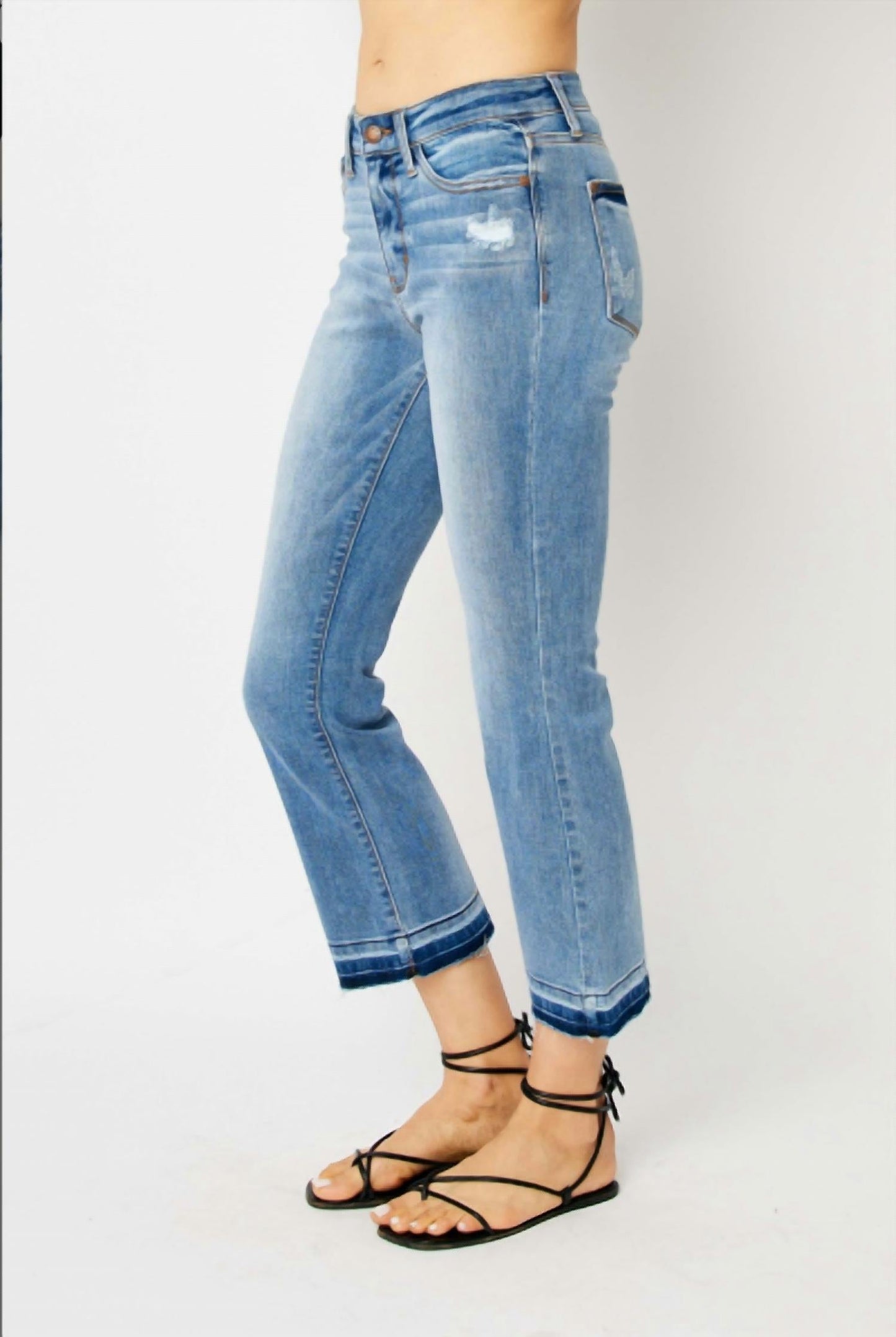 Judy Blue - Mid Rise Release Hem Cropped Bootcut Jeans