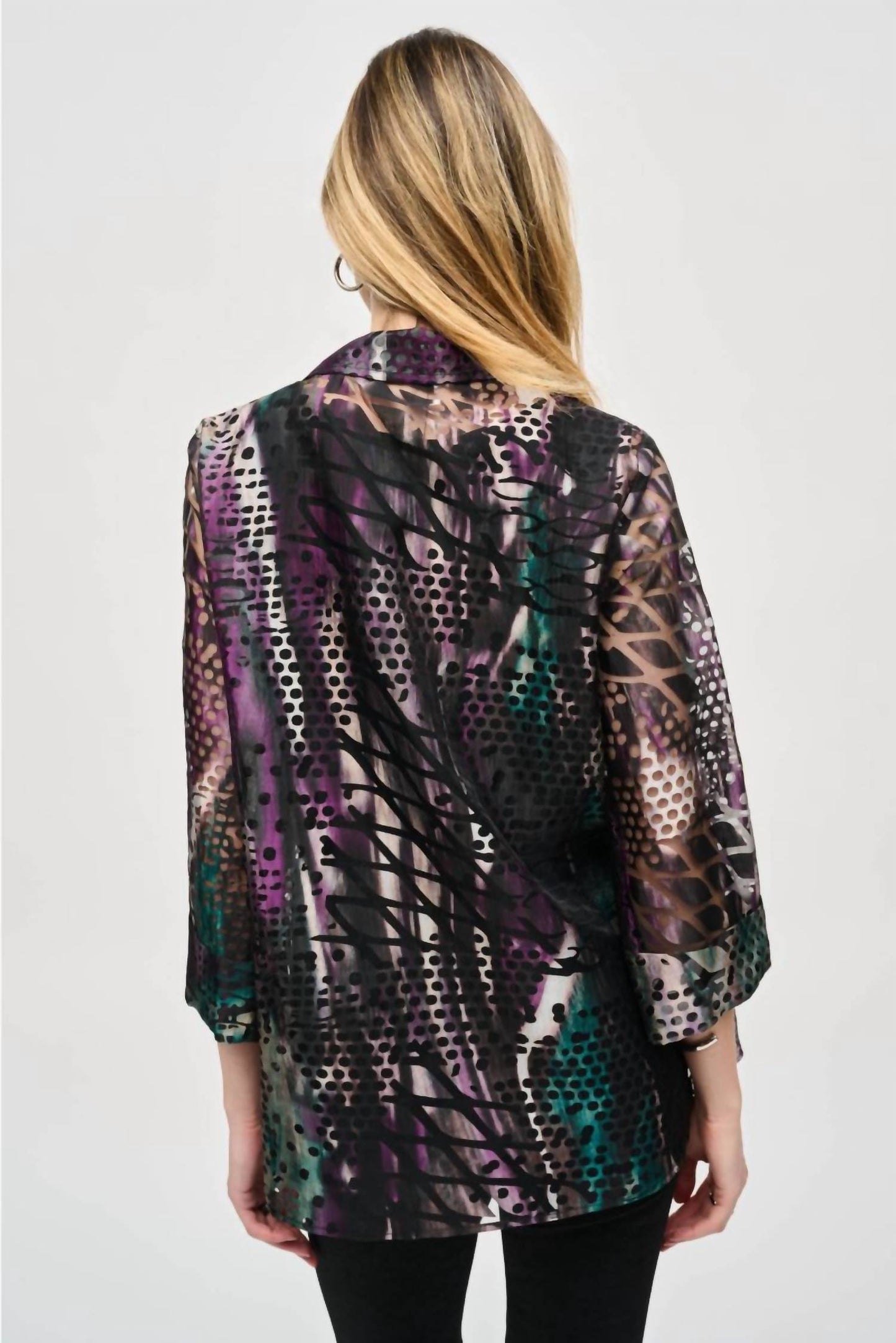 Joseph Ribkoff - Abstract Print Zip Front Organza Jacket