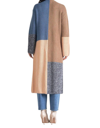 Elan - Long Colorblock Duster Sweater with Pockets