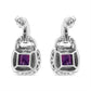 .925 Sterling Silver 8MM Natural Cushion Shaped Amethyst and Diamond Accent Halo with Push Back Dangle Earrings (I-J Color, I2-I3 Clarity)