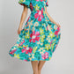 Trendsi - Umgee Full Size Tiered Floral Print Notched Puff Sleeve Midi Dress Plus Size
