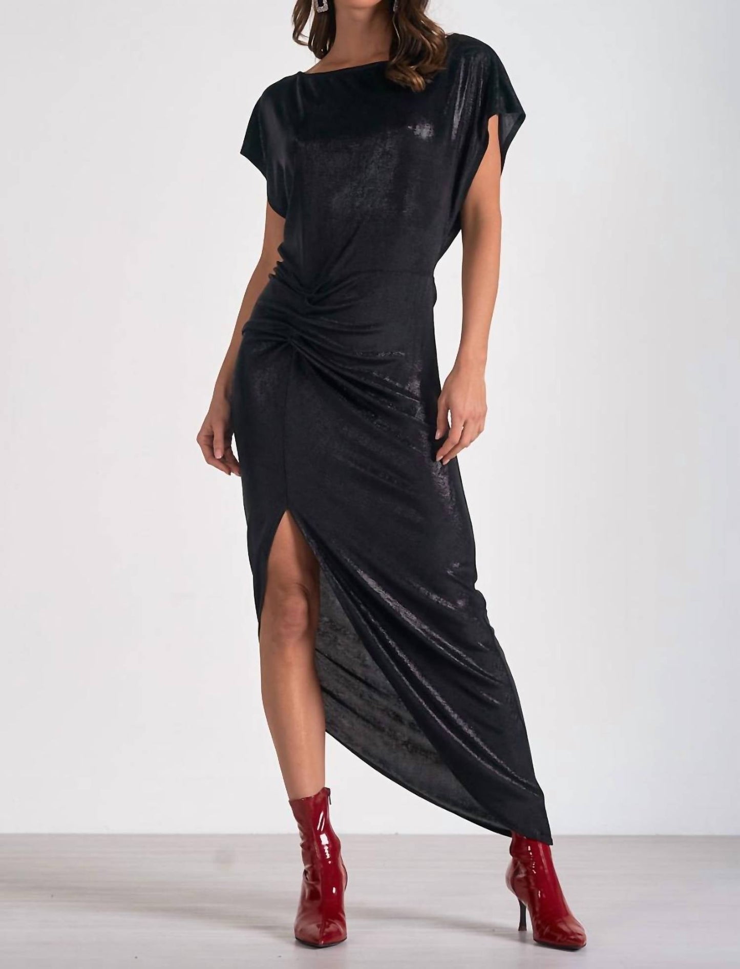 Elan - Cap Sleeve High Slit Dress