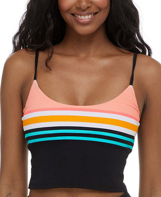 Body Glove Junior's Nautical Stripe Norah Cropped Bikini Top Swimsuit Black Size Small