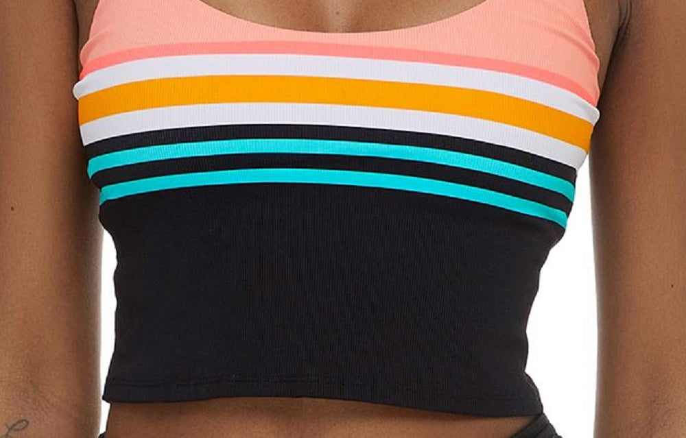 Body Glove Junior's Nautical Stripe Norah Cropped Bikini Top Swimsuit Black Size Small