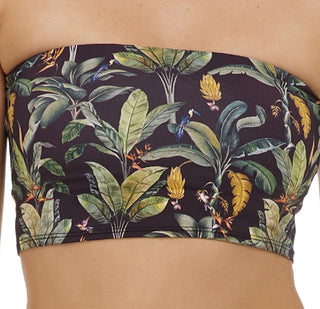 Body Glove Junior's Tropical Leaf Print Tube Bikini Top Swimsuit Black Size Medium