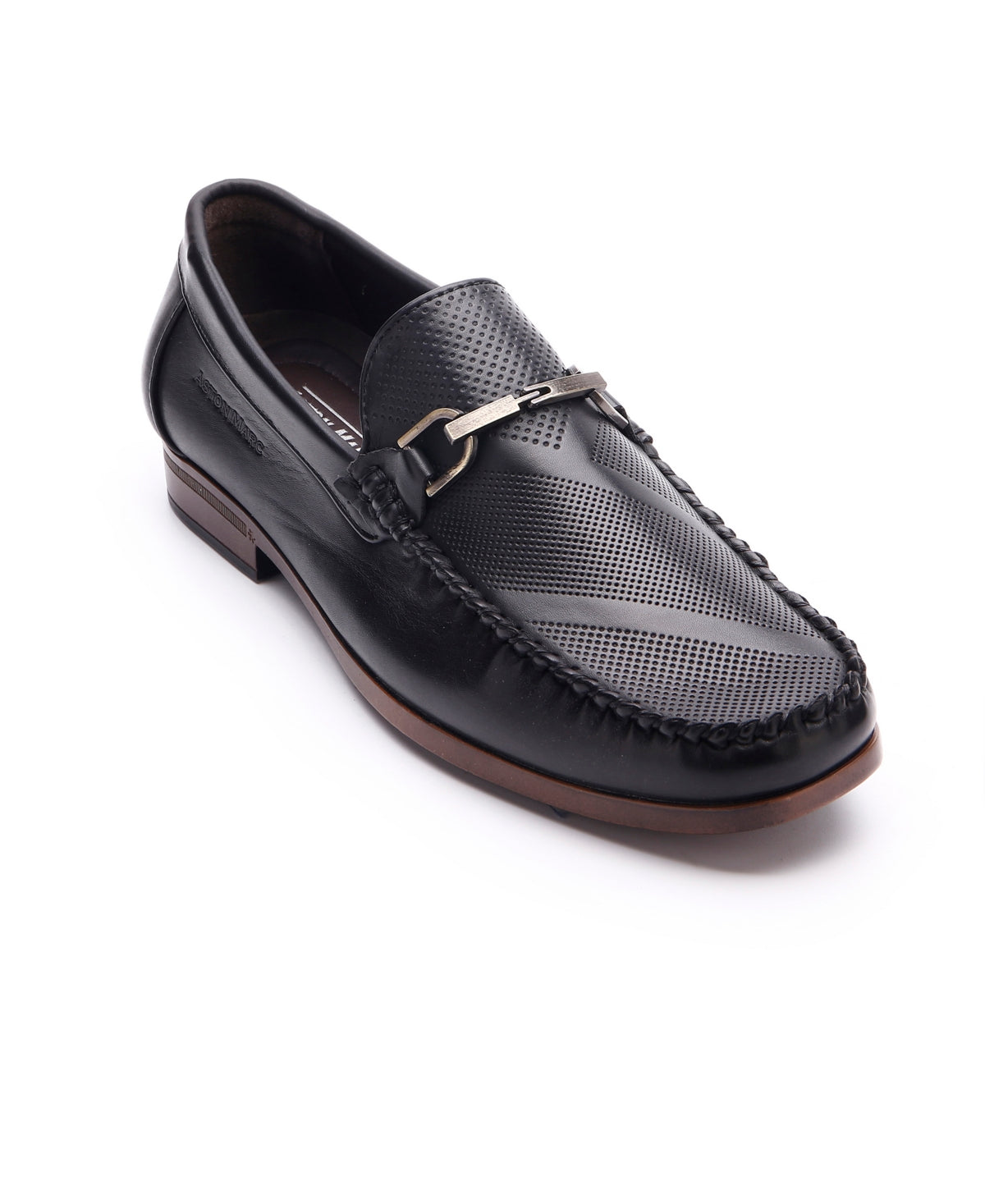 Aston Marc Men's Perforated Buckle Loafers Shoes Black Size 9.5M
