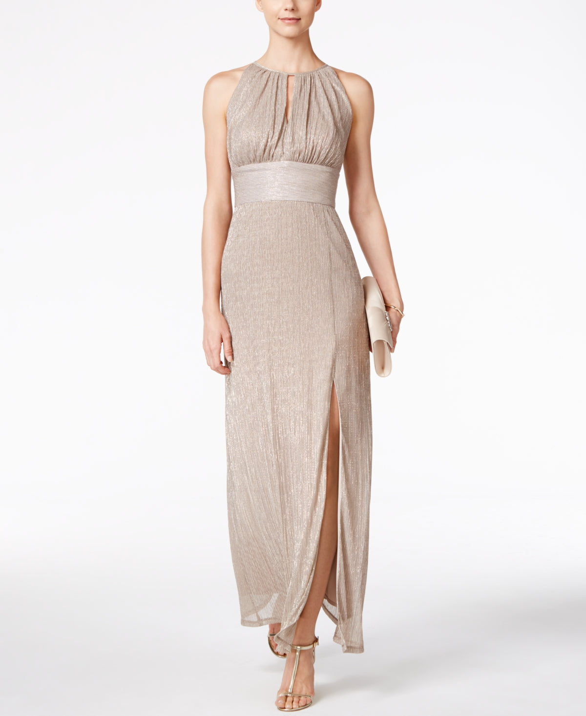 R & M Richards Women's Shimmer Gown Dress Gold Size 4
