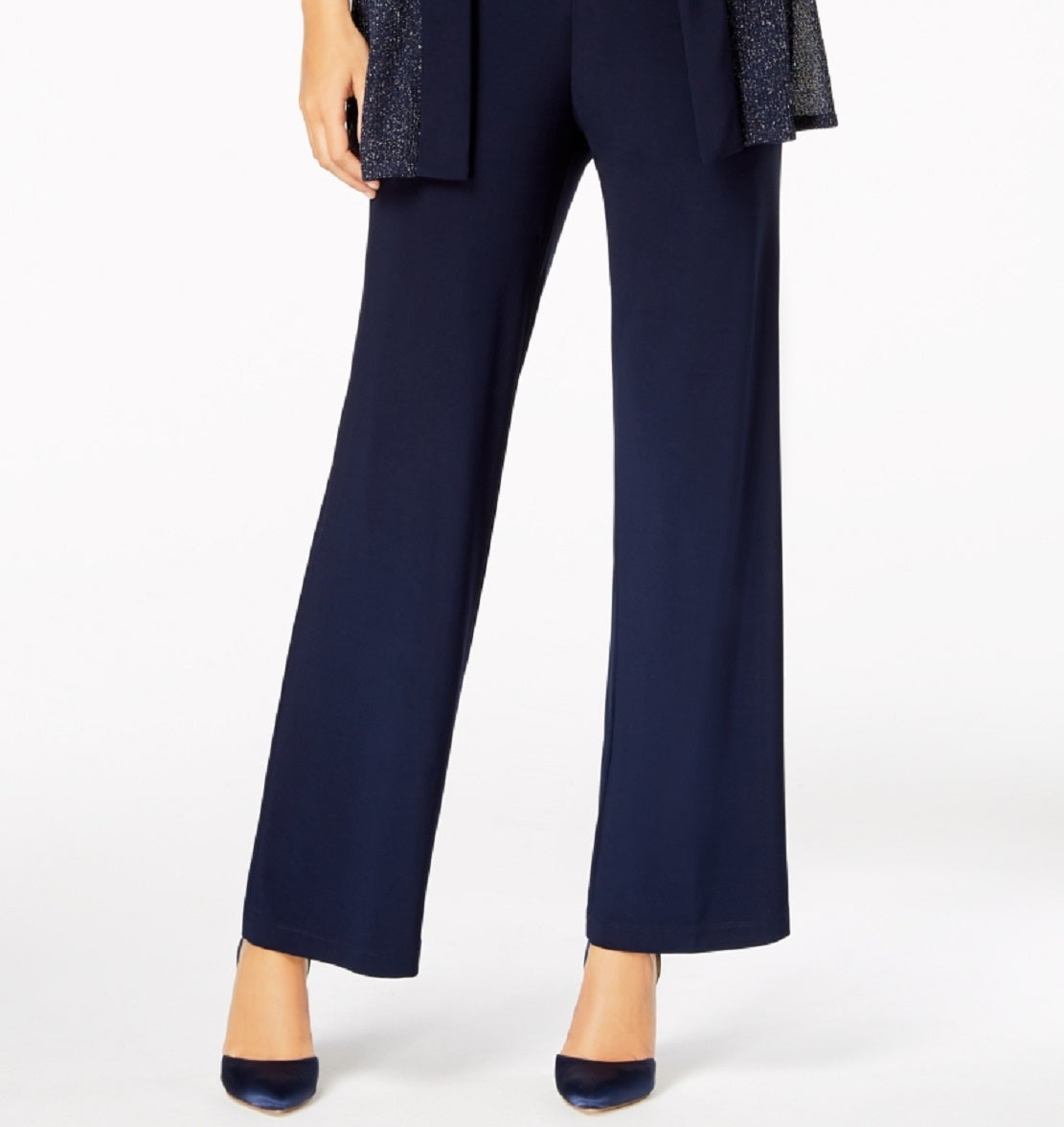 R & M Richards Women's Metallic Pantsuit Shell & Necklace Set Blue Size 14 Petite