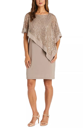 R & M Richards Women's Sequined Cape Sheath Dress Brown Size 4 Petite