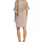 R & M Richards Women's Sequined Cape Sheath Dress Brown Size 4 Petite