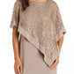 R & M Richards Women's Sequined Cape Sheath Dress Brown Size 4 Petite
