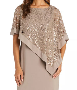 R & M Richards Women's Sequined Cape Sheath Dress Brown Size 4 Petite
