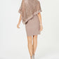 R & M Richards Women's Sequined Lace Cape Overlay Short Sleeve Boat Neck Short Party Sheath Dress Brown Size 8 Petite
