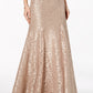 R & M Richards Women's Off The Shoulder Lace Gown Brown Size 14
