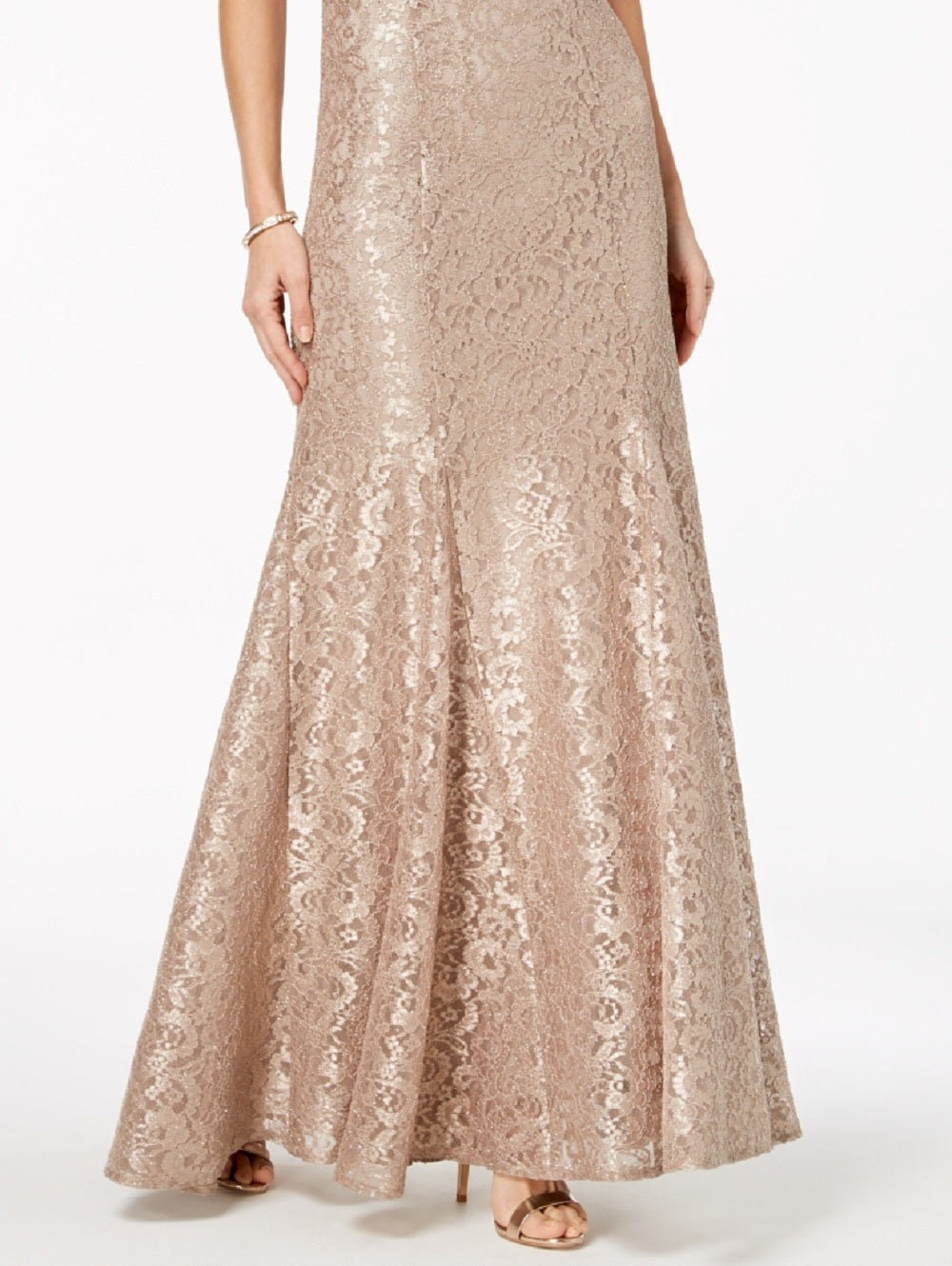 R & M Richards Women's Off The Shoulder Lace Gown Brown Size 14