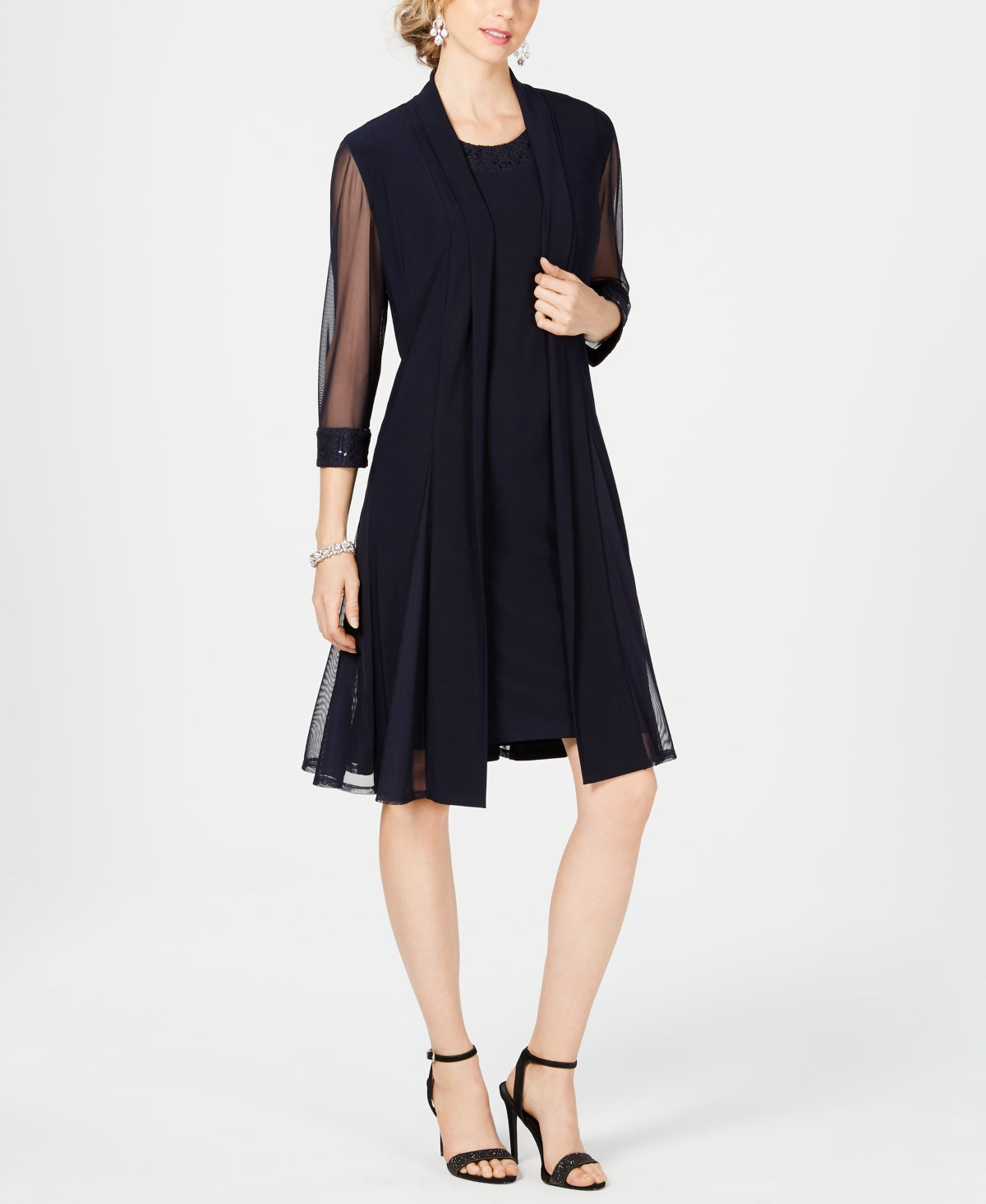 R & M Richards Women's Embellished Dress & Duster Jacket Blue Size 16