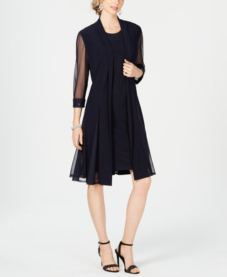 R & M Richards Women's Embellished Dress & Duster Jacket Blue Size 16