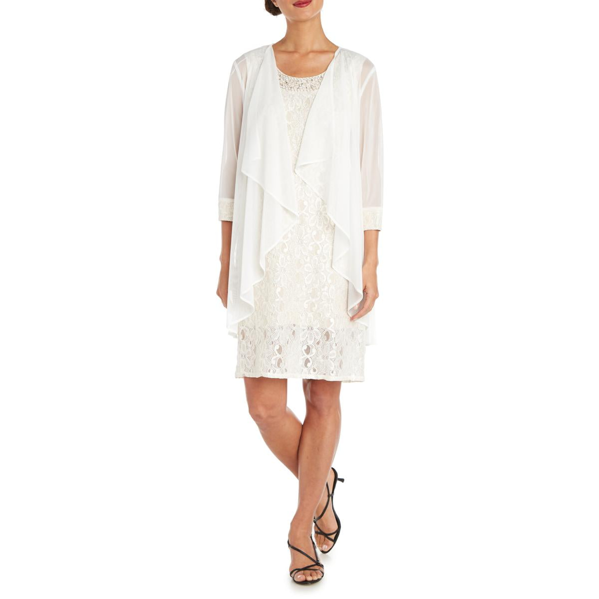 R & M Richards Women's Embellished Lace Sheath Dress & Jacket White Size 10