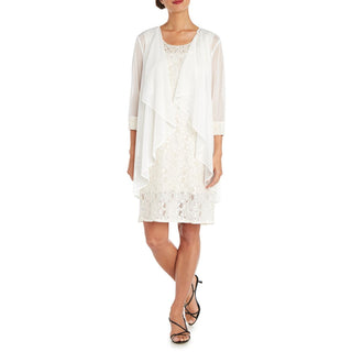 R & M Richards Women's Embellished Lace Sheath Dress & Jacket White Size 10