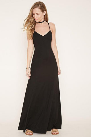 Morgan & Co Junior's Halter Slit Dress Deep Maxi Jersey Black Size 1-2