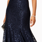 R & M Richards Women's Off The Shoulder Lace Gown Blue Size 16