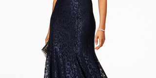 R & M Richards Women's Off The Shoulder Lace Gown Blue Size 16