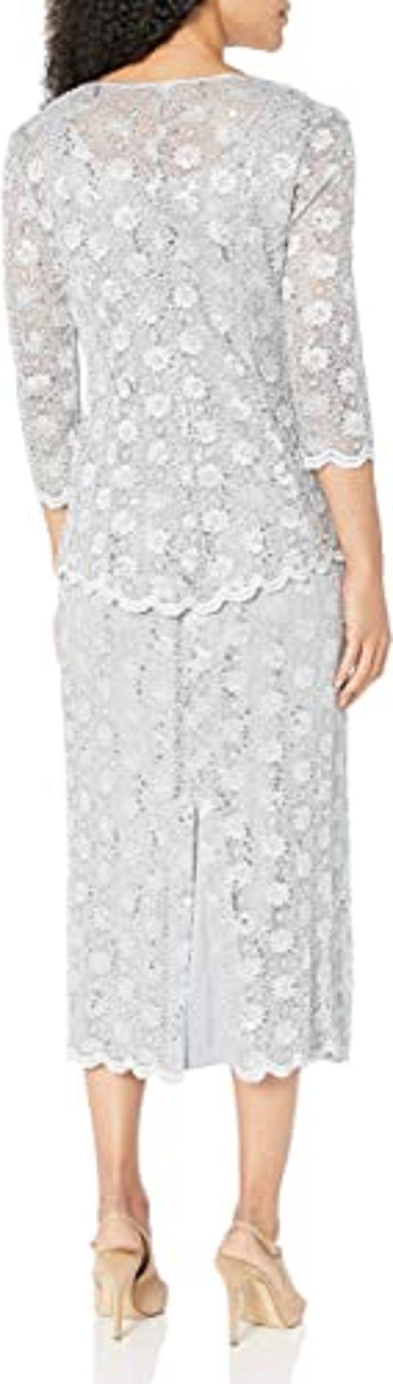 R & M Richards Women's 2 Pce Lace Swing Jacket Dress Gary Size 14