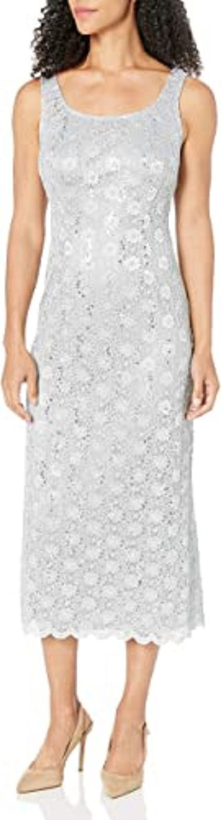 R & M Richards Women's 2 Pce Lace Swing Jacket Dress Gary Size 14