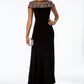 R & M Richards Women's Illusion Beaded Trim A Line Gown Black Size 8
