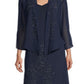 R & M Richards Women's Beaded Godet Jacket & Dress Set Blue Size 8