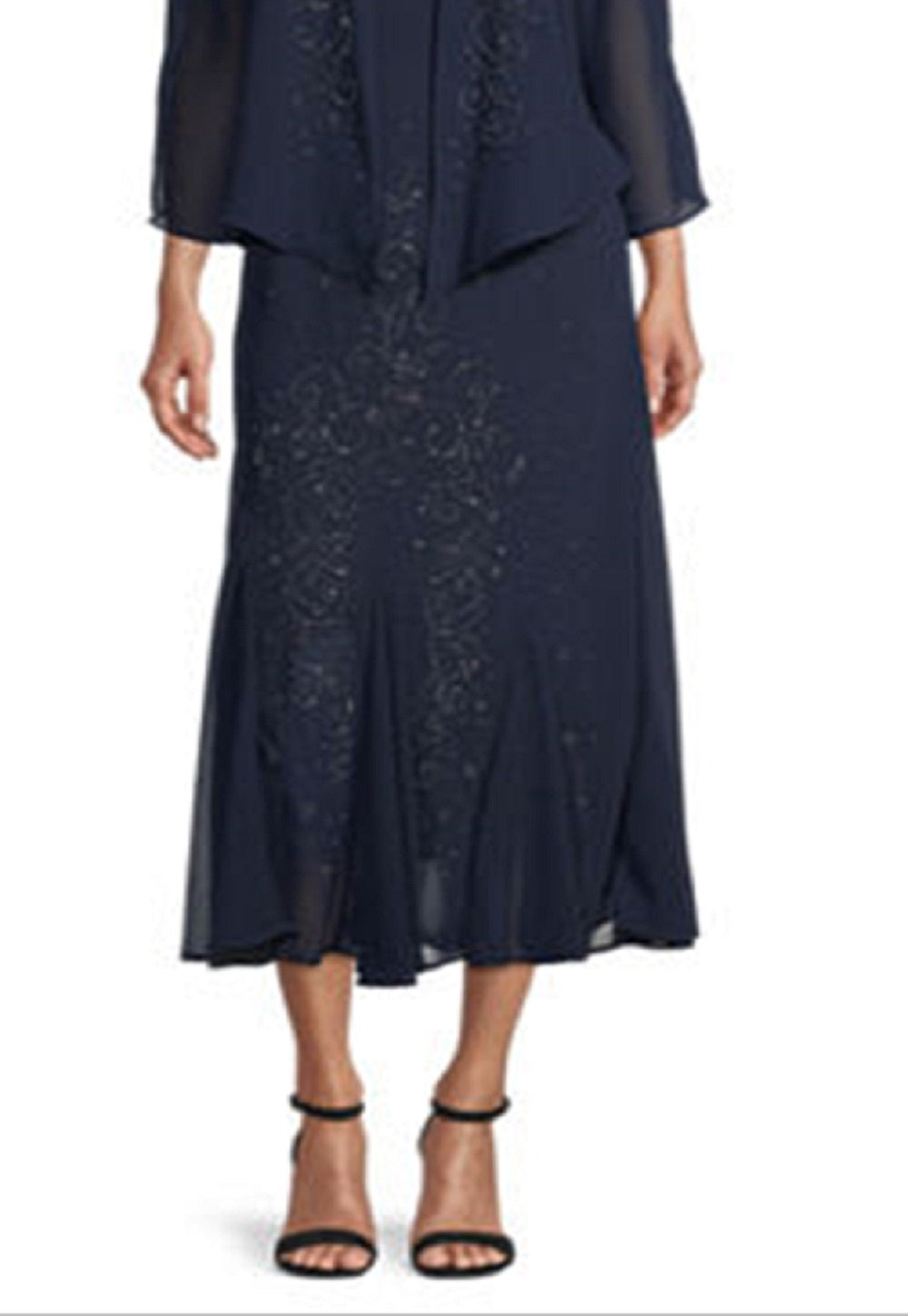 R & M Richards Women's Beaded Godet Jacket & Dress Set Blue Size 8