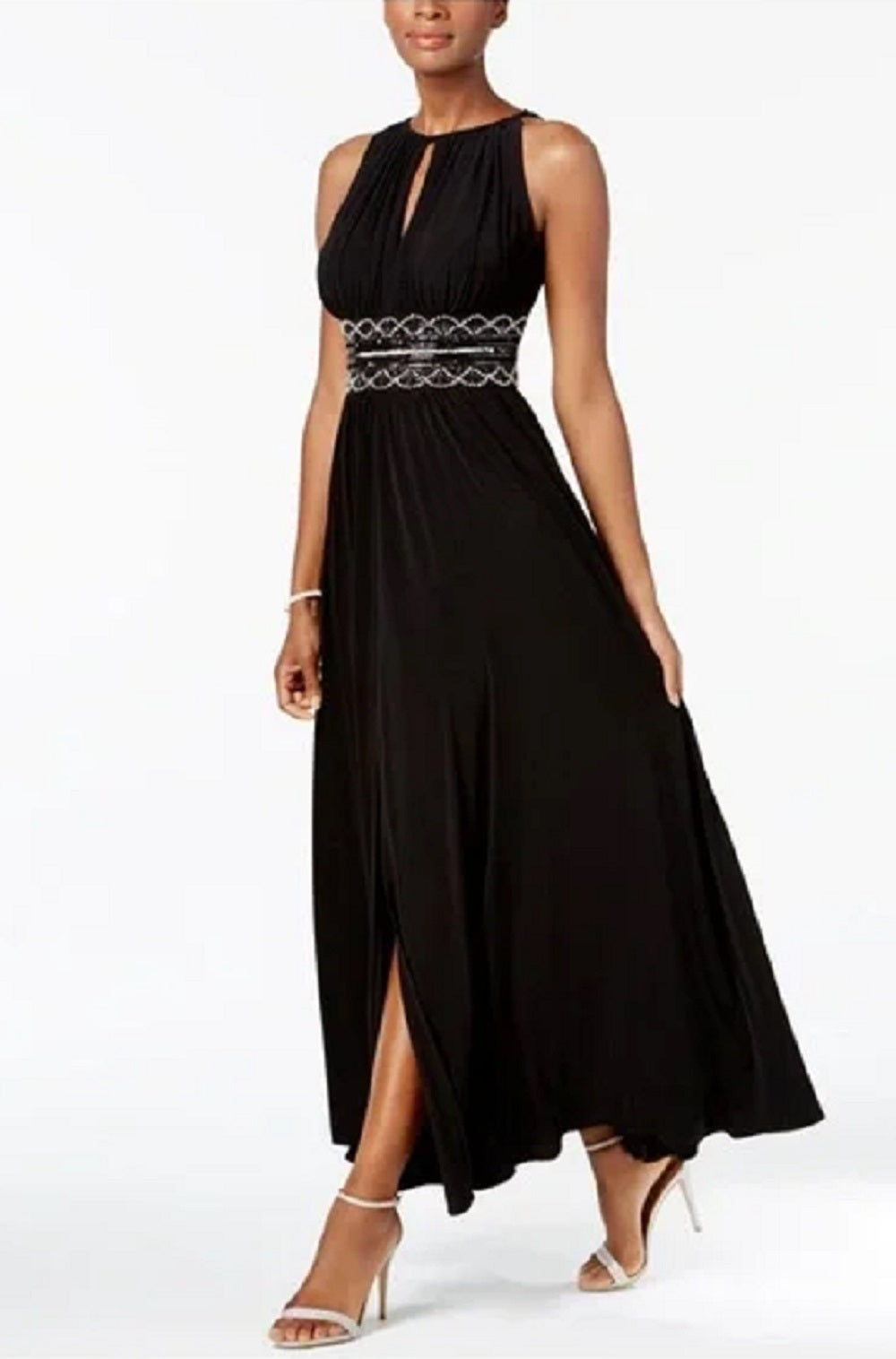 R & M Richards Women's Beaded Waist Sleeveless Maxi Dress Black Size 6