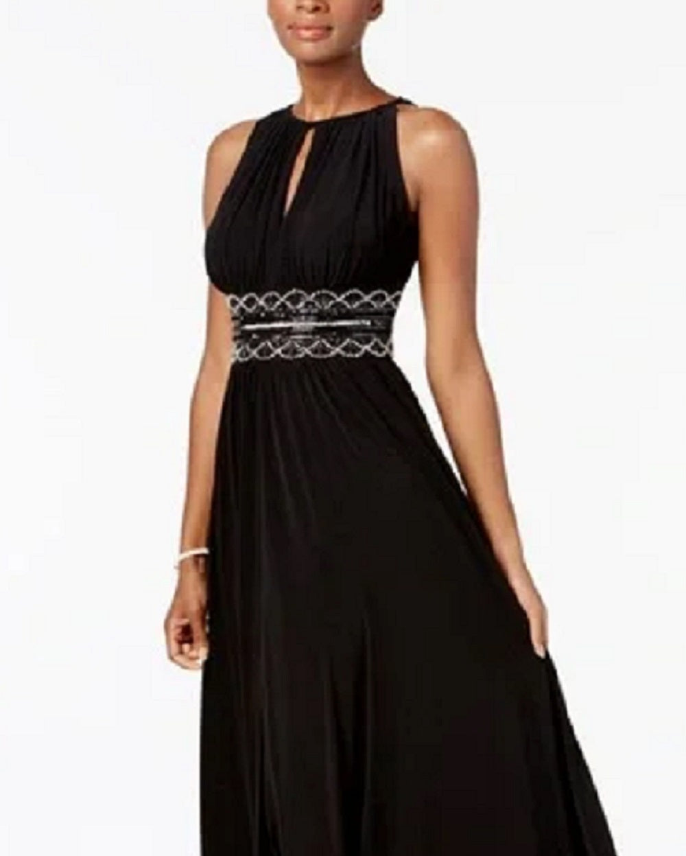 R & M Richards Women's Beaded Waist Sleeveless Maxi Dress Black Size 6