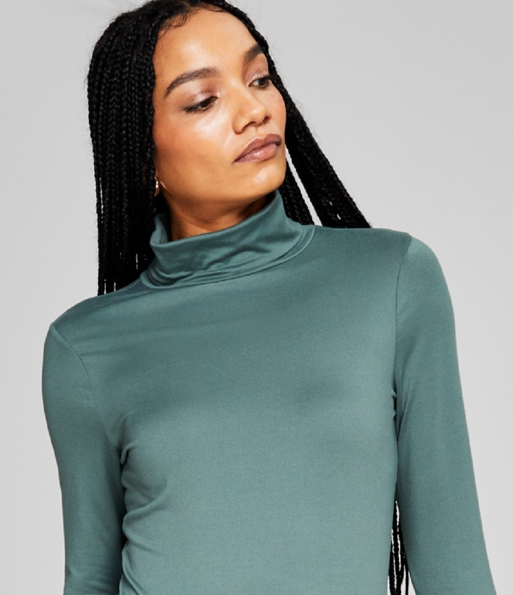 And Now This Women's Turtleneck Long Sleeve Solid Top Green Size X-Small