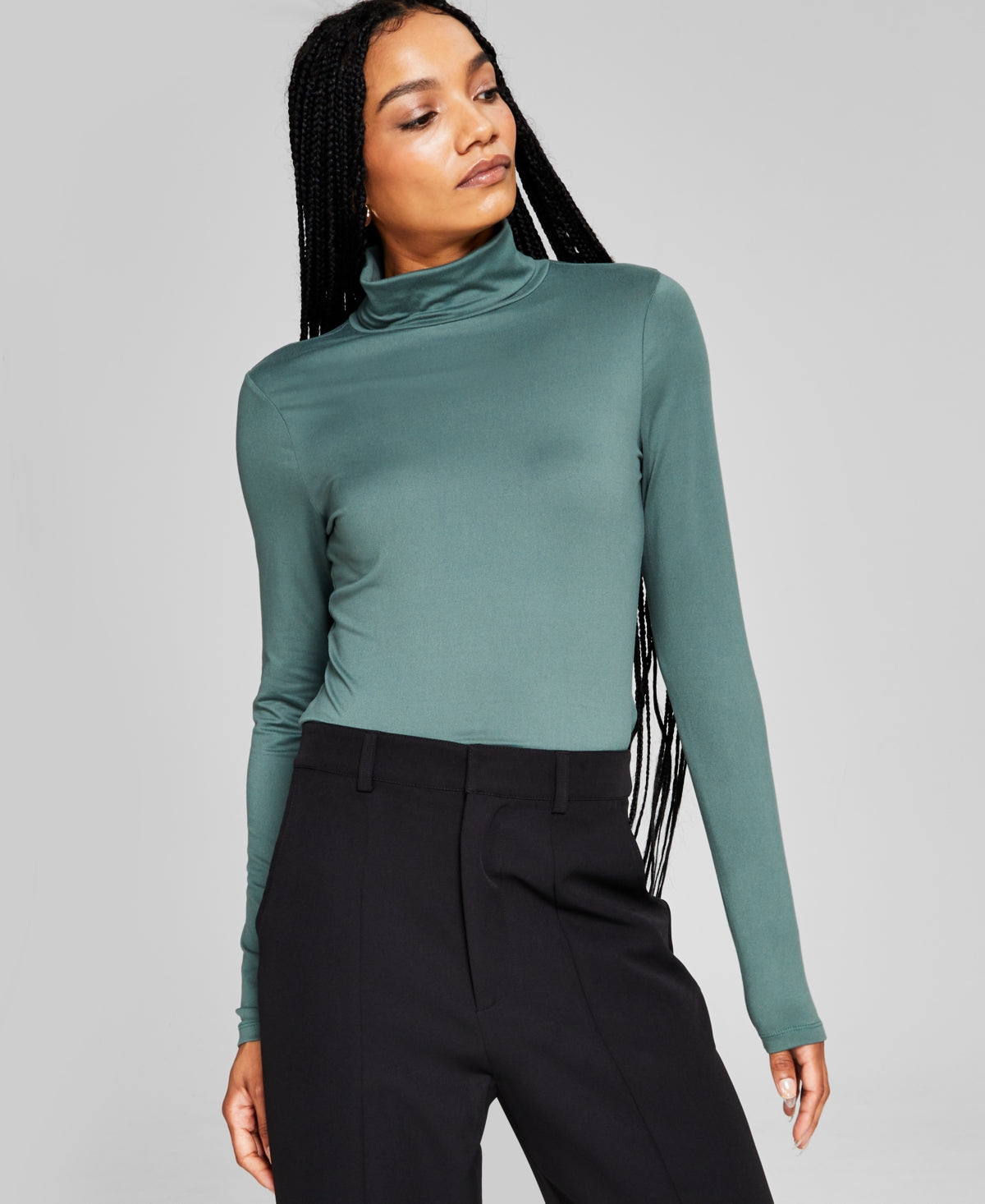And Now This Women's Turtleneck Long Sleeve Solid Top Green Size X-Small