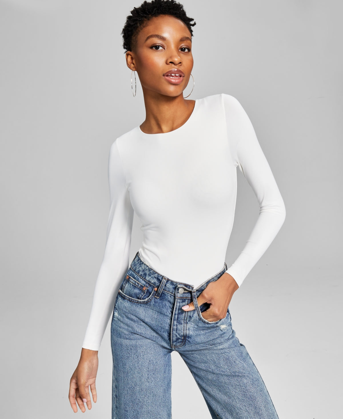 And Now This Women's Double Layered Crewneck Bodysuit White Size X-Large