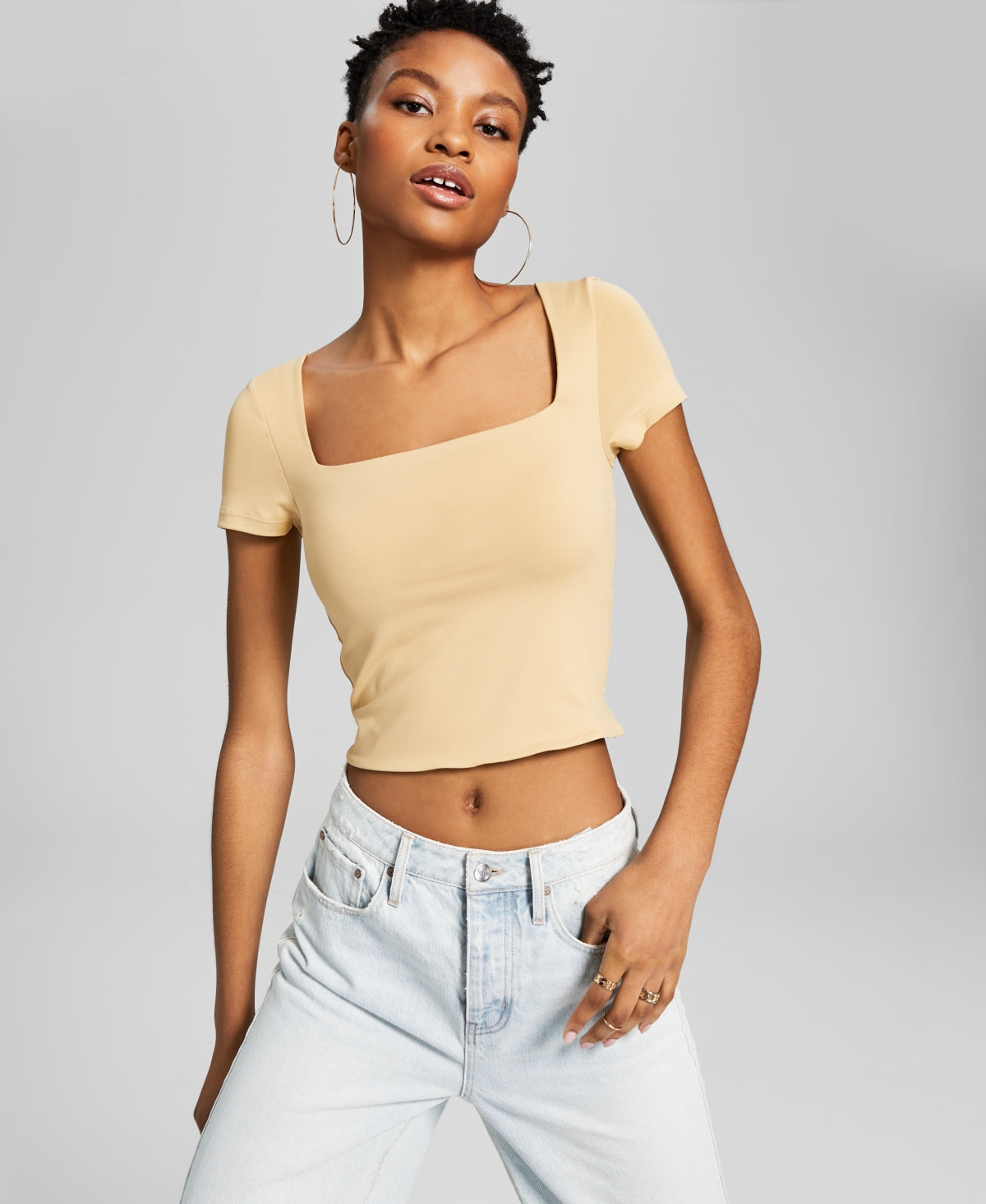 And Now This Women's Square Neck Double Layered Tee Brown Size Small