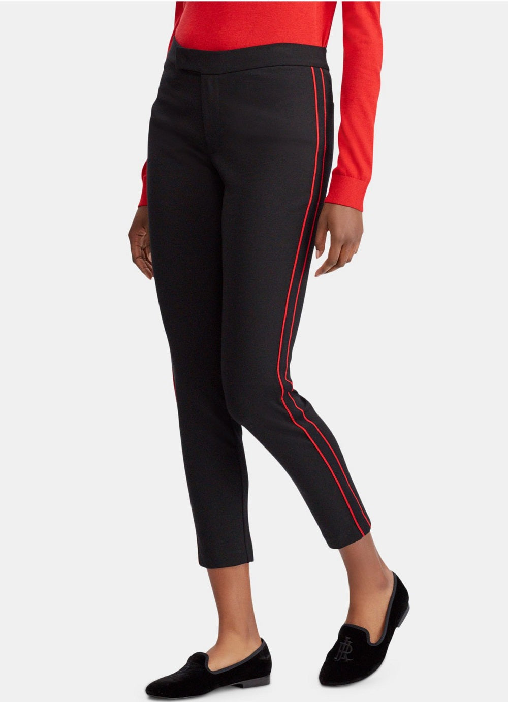 Ralph Lauren Women's Striped Ponte Skinny Pants Black Size Medium