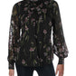 Ralph Lauren Women's Ozarra Floral Print Mock Neck Blouse Black Size 12