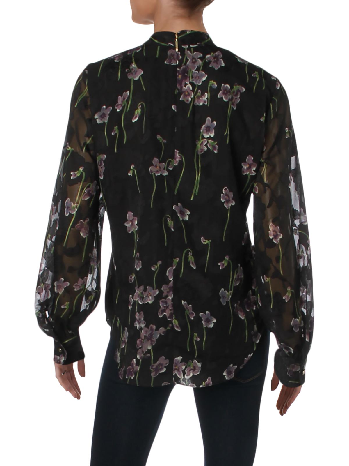 Ralph Lauren Women's Ozarra Floral Print Mock Neck Blouse Black Size 12