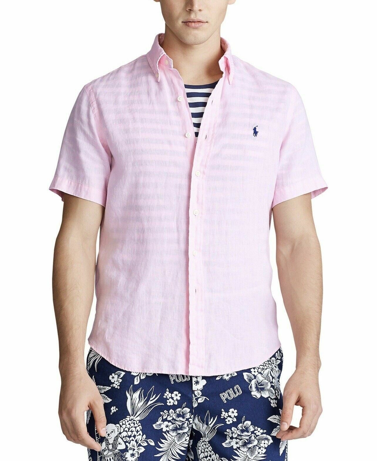 Polo Ralph Lauren Men's Linen Short Sleeve Button Up Shirt Pink Size Small