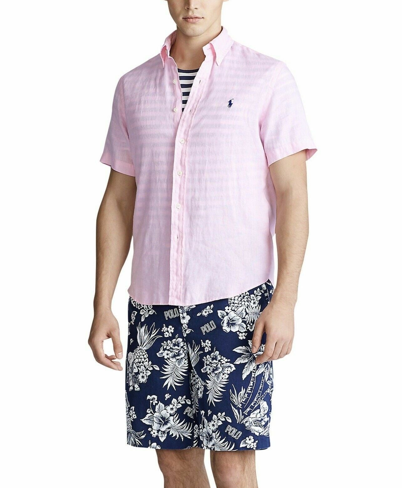 Polo Ralph Lauren Men's Linen Short Sleeve Button Up Shirt Pink Size Small